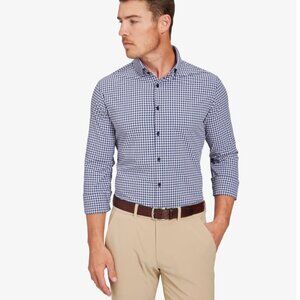 Mizzen & Main Monaco Pink/Navy Gingham Dress Shirt Small Trim Fit